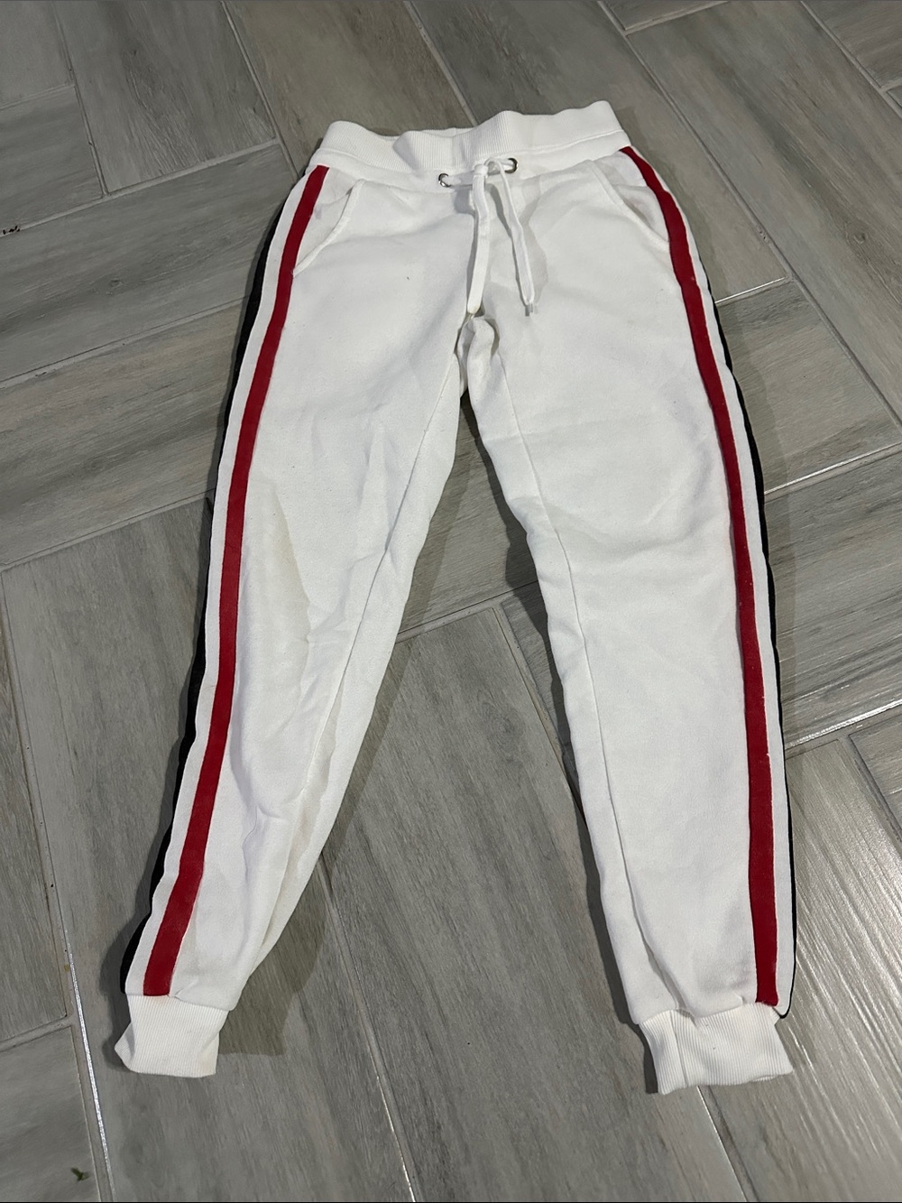 White Jogger Sweatpants with Red & Brown Side Stripes